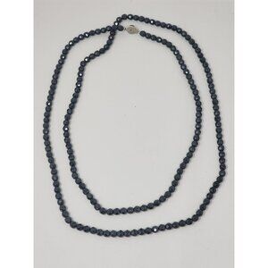 Vintage Black Glass Beaded Necklace‎ Faceted Aproximately 26# Clasped